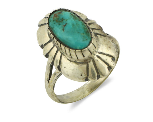Navajo Ring .925 Silver Green Turquoise Signed M Montoya C.80's