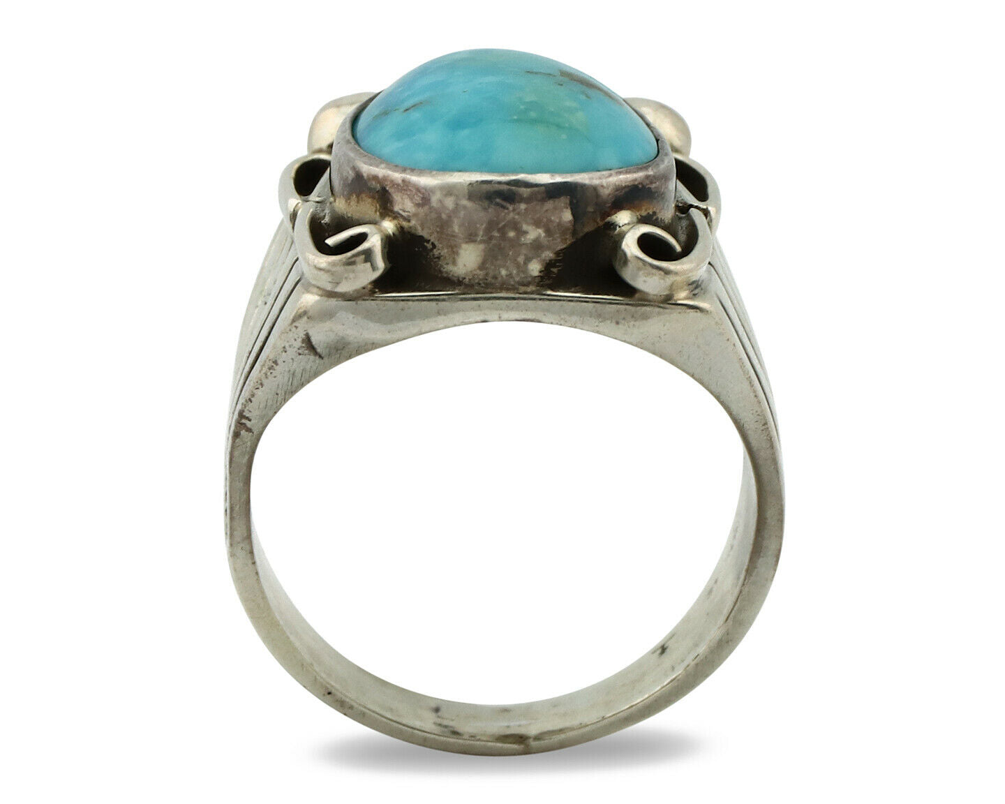 Navajo Ring .925 Silver Blue Turquoise Artist Signed T C.80's