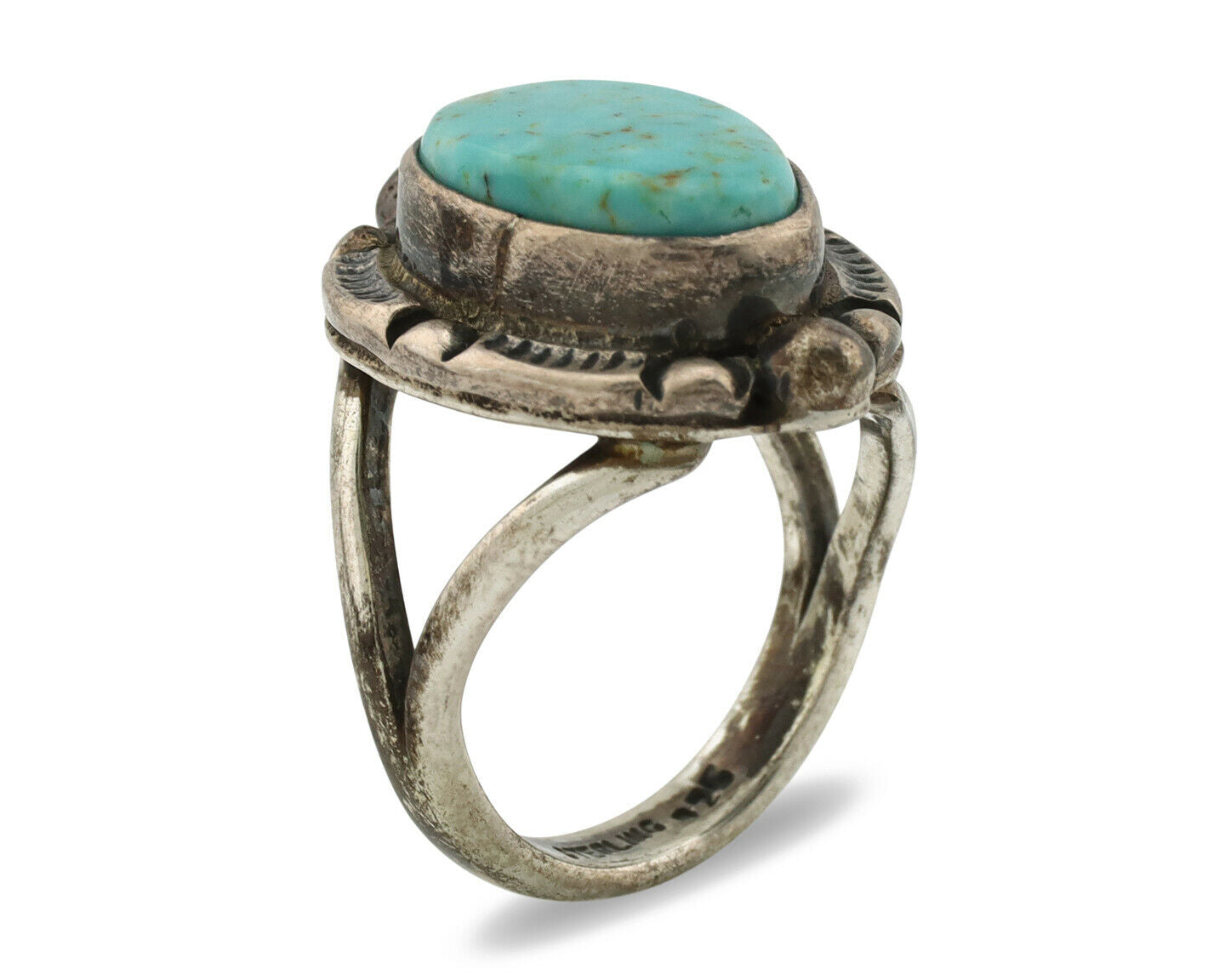 Navajo Ring .925 Silver Blue Turquoise Artist Signed Gecko C.1980's