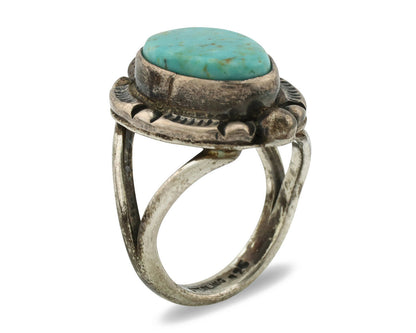 Navajo Ring .925 Silver Blue Turquoise Artist Signed Gecko C.1980's