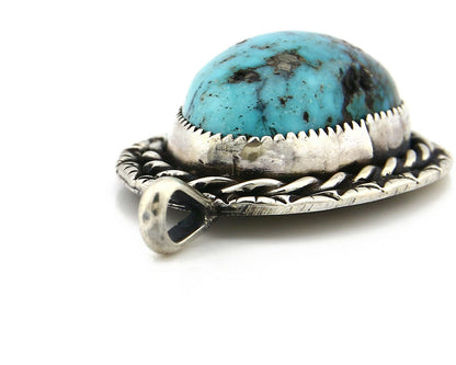 Navajo Pendant .925 Silver Kingman Turquoise Signed Artist Tom Willeto C.80's