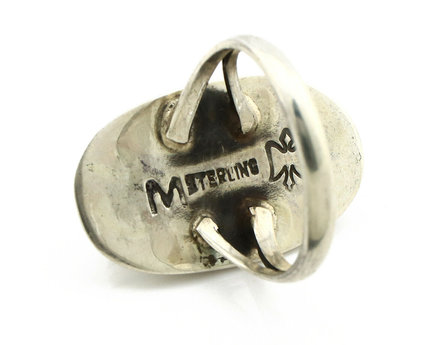 Navajo Shadow Box Ring .925 Silver Kingman Turquoise Signed M Montoya C80s