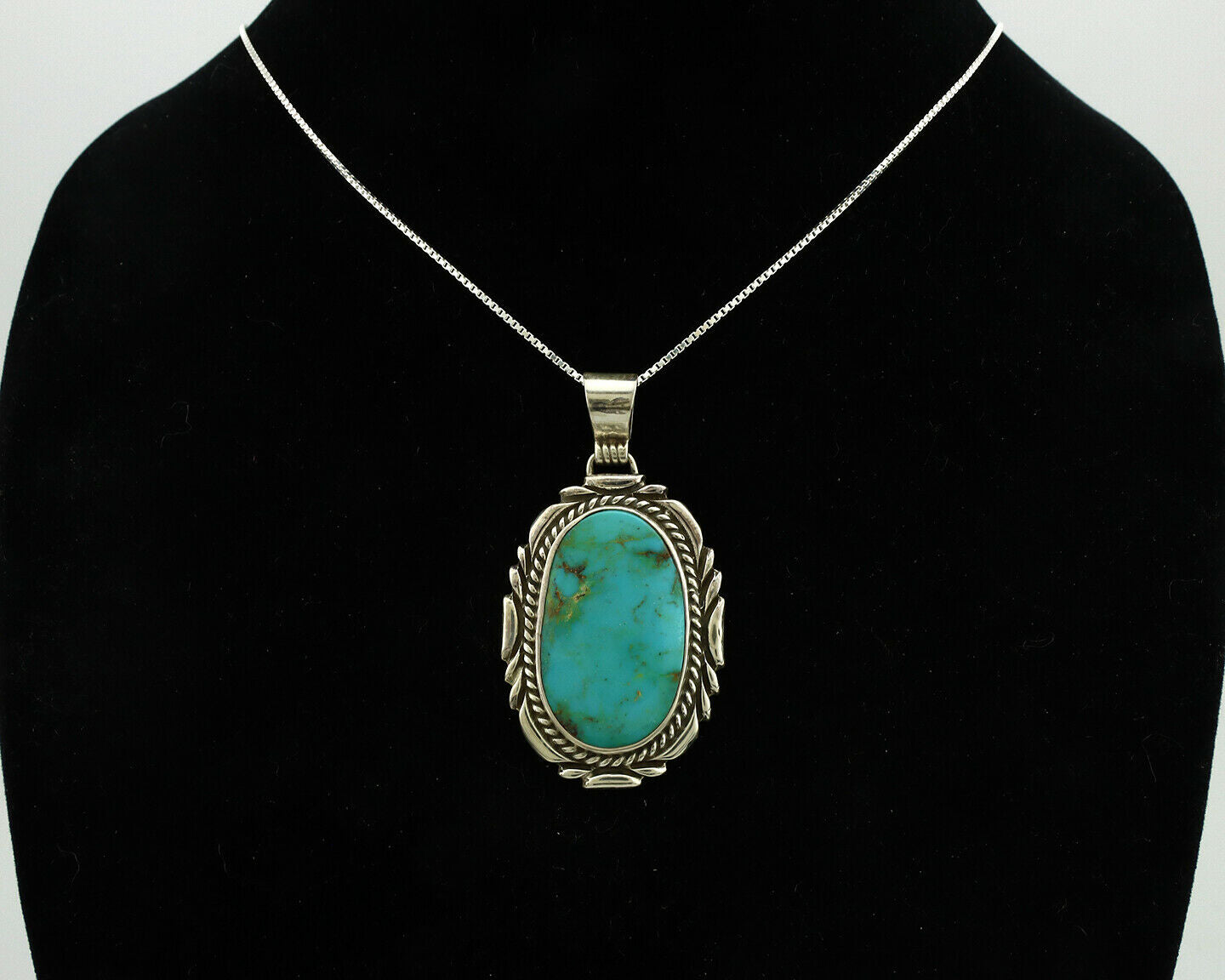 Navajo Necklace .925 Silver Kingman Turquoise Signed Sun C.1980's