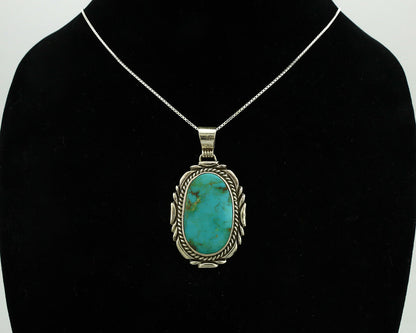 Navajo Necklace .925 Silver Kingman Turquoise Signed Sun C.1980's