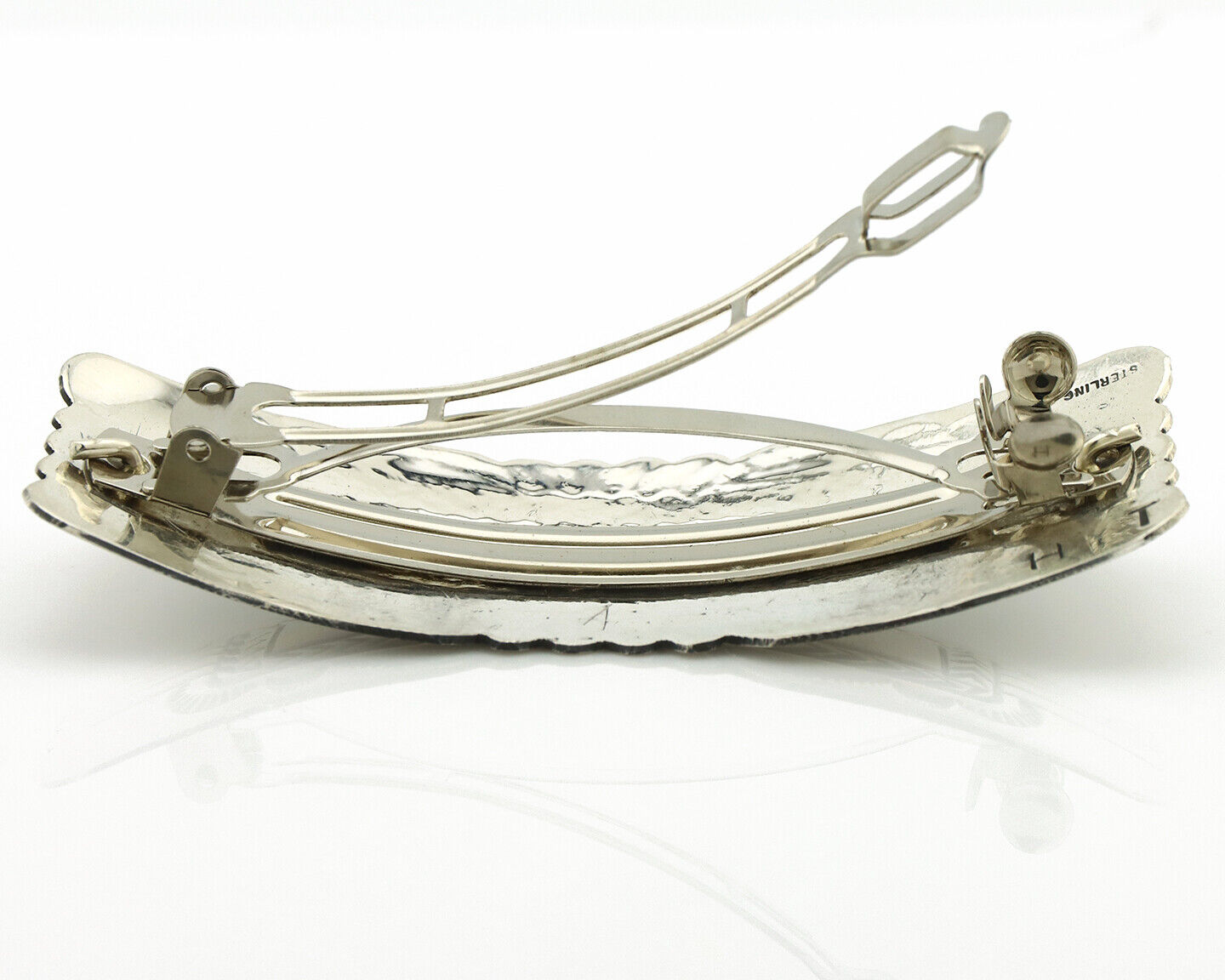 Navajo Hair Clip Barrette .925 Silver Hand Stamped Artist Signed Harold Tom C80s