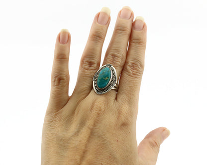 Navajo Ring .925 Silver Kingman Turquoise Signed M Begay C.1980's