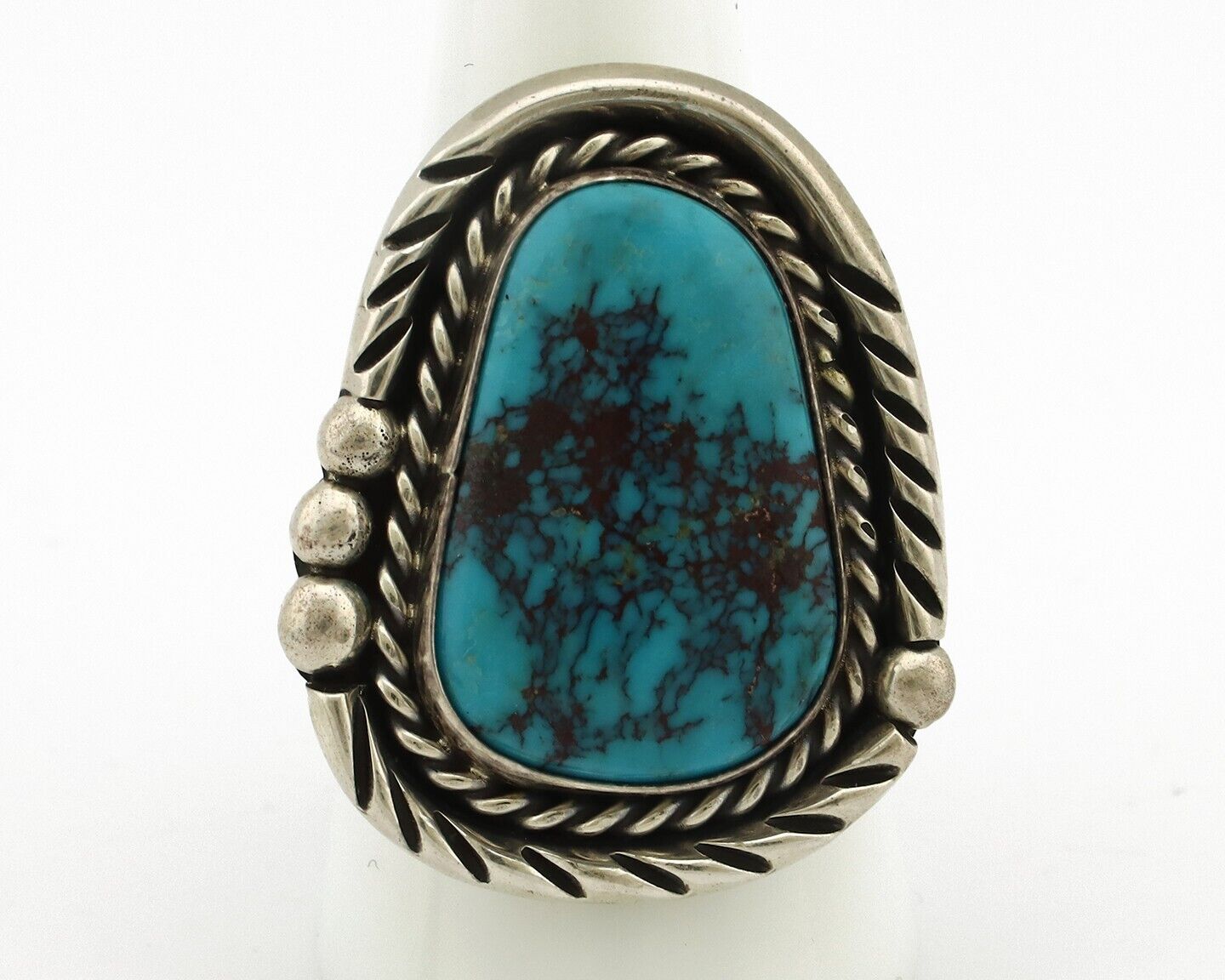 Navajo Ring 925 Silver Natural Blue Turquoise Artist Signed Ben S C.80's