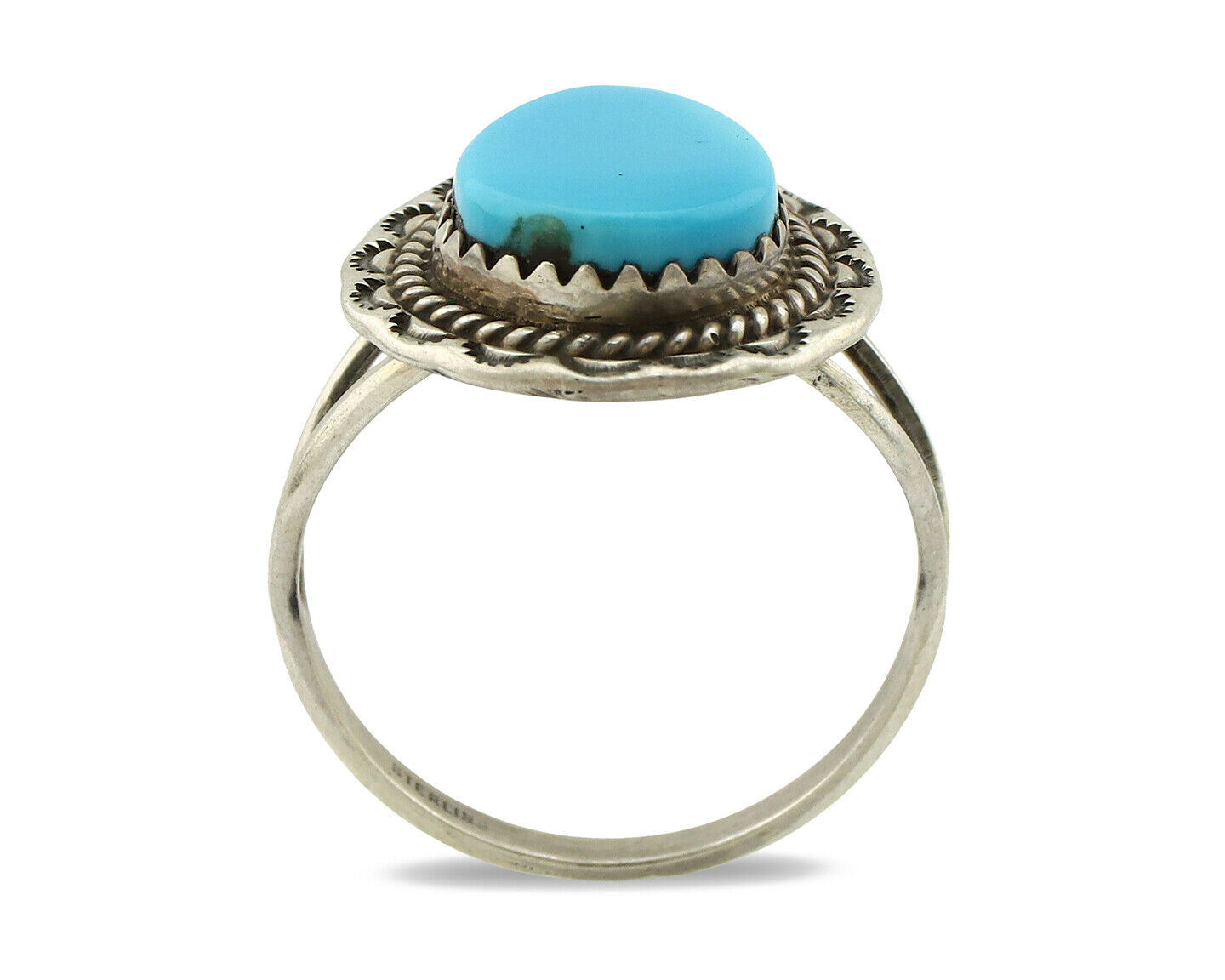 Navajo Ring .925 Silver Blue Turquoise Artist Signed Anna Begay C.1980's
