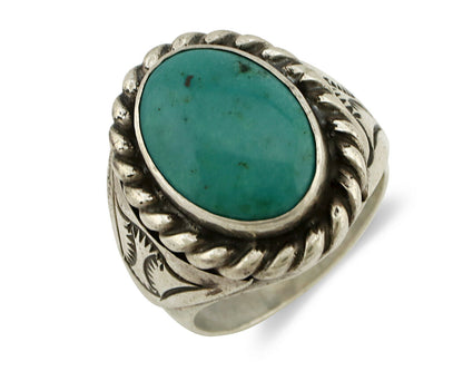 Navajo Ring .925 Silver Green Turquoise Artist Signed Apache Manufacturing C80s