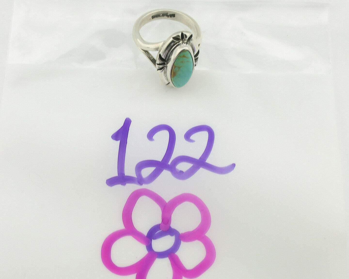 Navajo Ring .925 Silver Natural Mined Turquoise Artist Signed Gecko C.80's