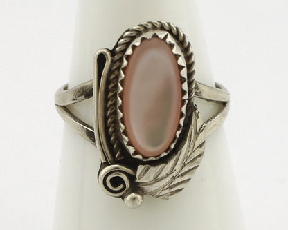 Navajo Ring .925 Silver Natural Pink Mussel Artist Signed Justin Morris C.80's