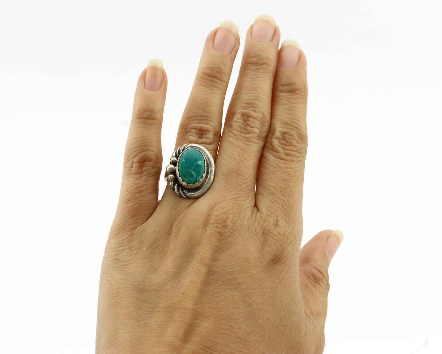 Navajo Ring .925 Silver Natural Aqua Turquoise Native American Artist C.1980's
