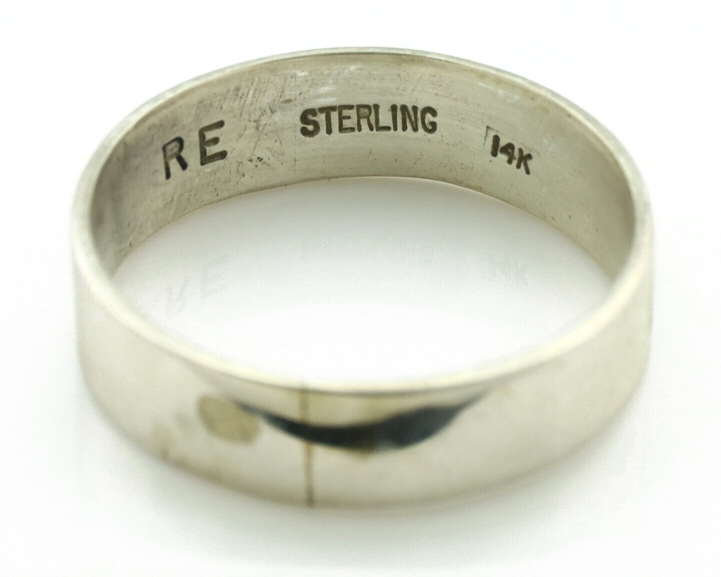 Navajo Ring 925 Silver & Solid 14k Yellow Gold Artist Signed RE Hand Stamped