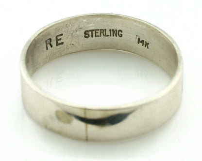 Navajo Ring 925 Silver & Solid 14k Yellow Gold Artist Signed RE Hand Stamped