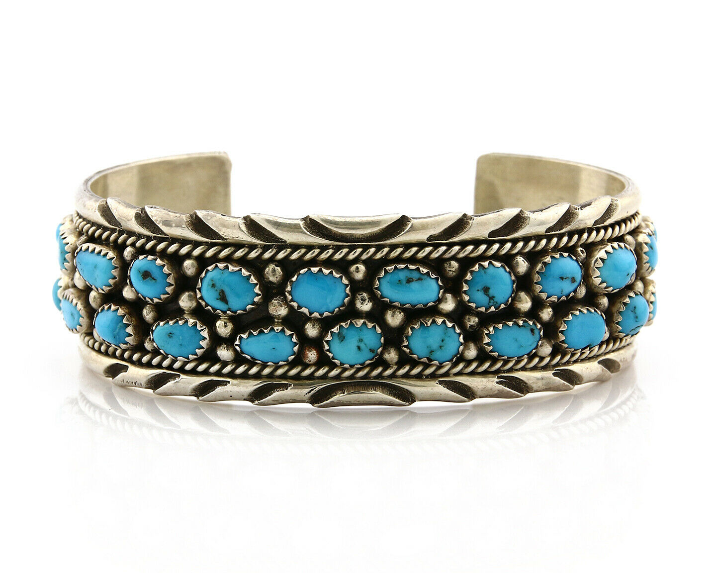Navajo Bracelet .925 Silver Sleeping Beauty Turquoise Artist Signed IC C.80's