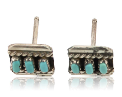 Zuni Earrings 925 Silver Sleeping Beauty Turquoise Native American Artist C.80's