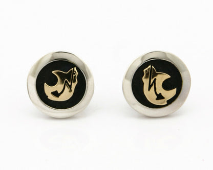 Navajo Eagle Head Earrings .925 Silver 14k SOLID Yellow GOLD MM Rogers & NJ C.80