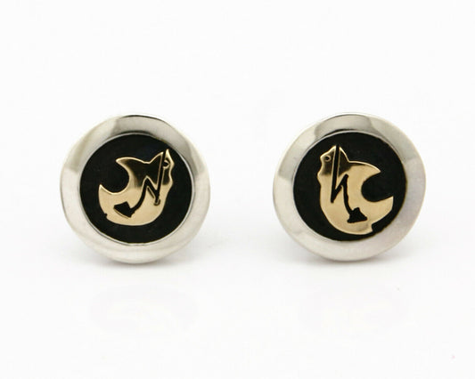 Navajo Eagle Head Earrings .925 Silver 14k SOLID Yellow GOLD MM Rogers & NJ C.80