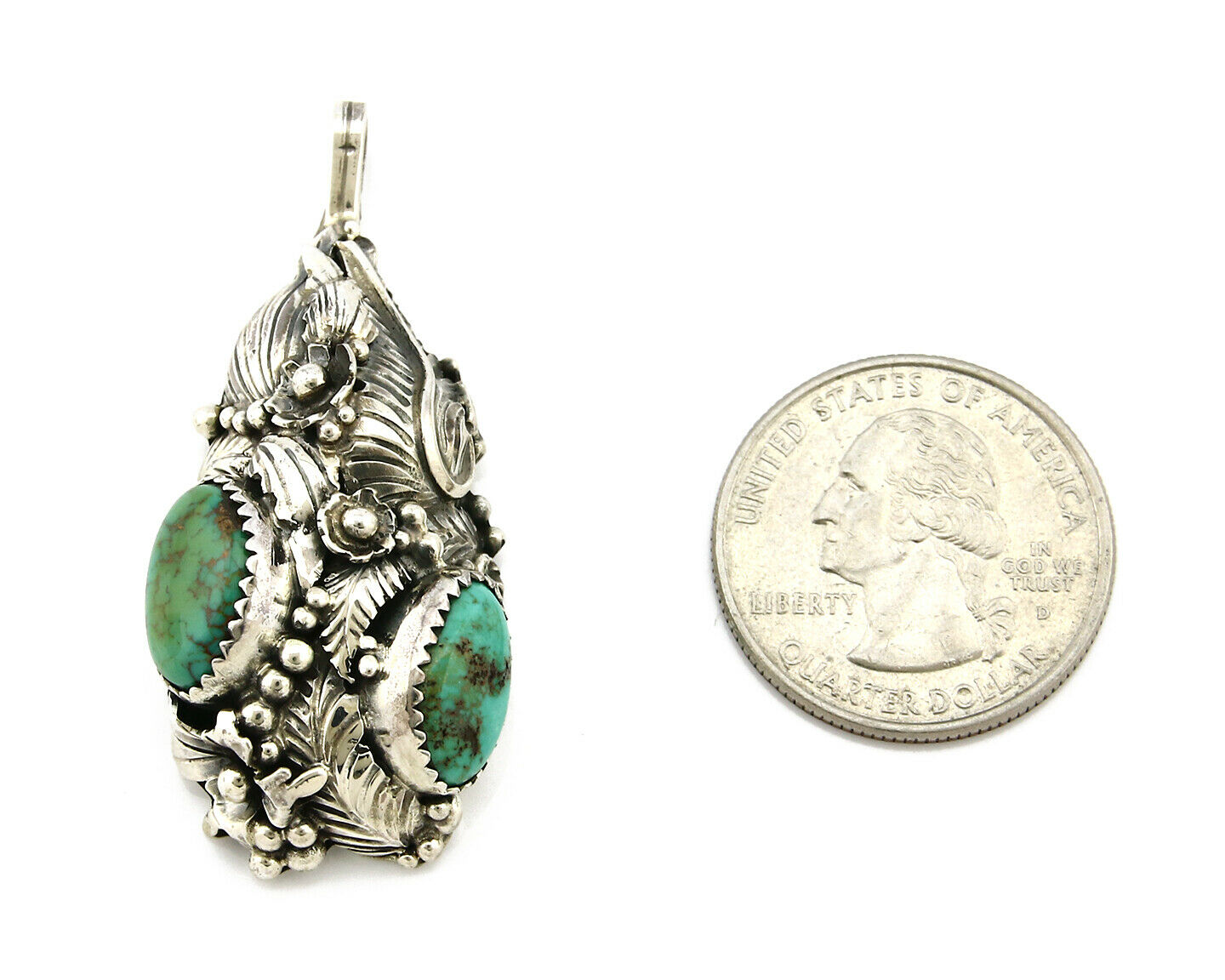 Navajo Pendant .925 Silver Kings Manassas Turquoise Signed Tom Willeto C.80's