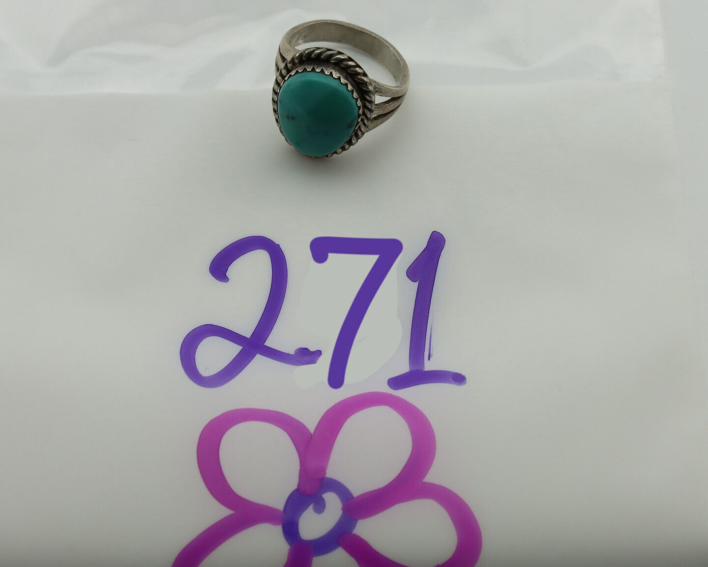 Navajo Ring .925 Silver Natural Blue Turquoise Native American Artist C.1980's