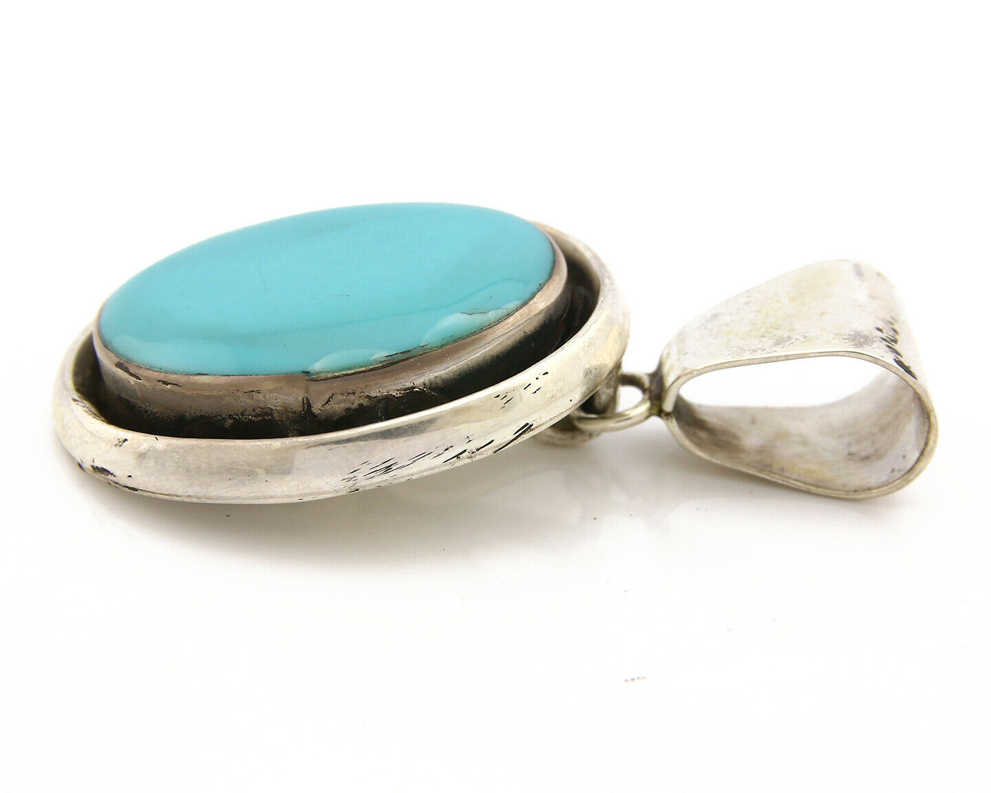 Navajo Pendant .925 Silver Blue Southwest Turquoise Signed Artist V C.80's
