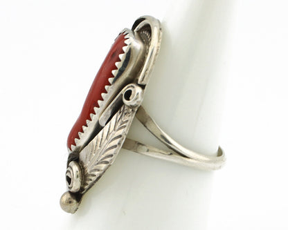 Navajo Ring 925 Silver Mediterranean Coral Artist Signed Justin Morris C.80's