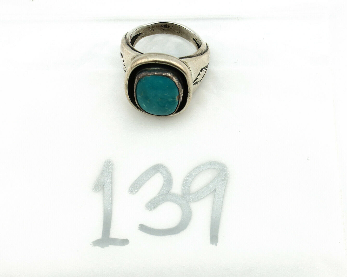 Navajo Ring .925 Silver Blue Gem Turquoise Native American Artist C.80's