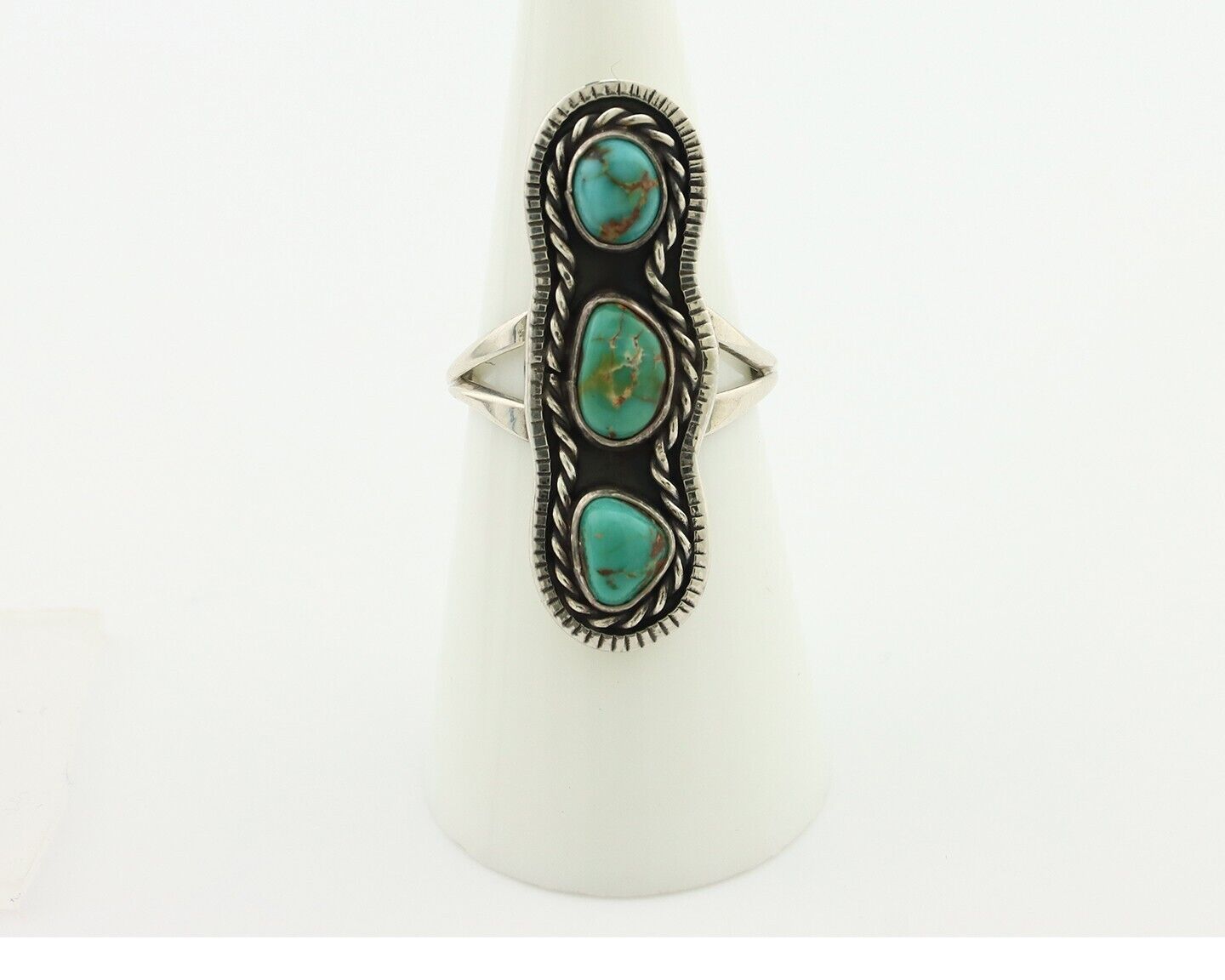 Navajo Ring .925 Silver Natural Blue Turquoise Native American Artist C.80's