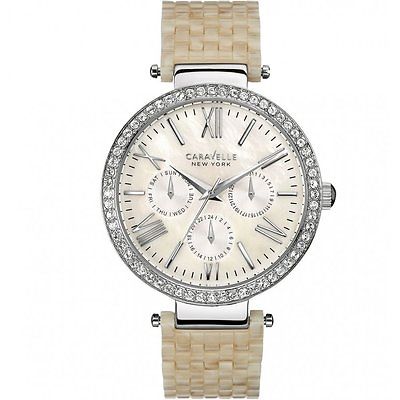 New Caravelle New York Ladies Day Date Crystal Watch # 43N102 MSRP $125 Resin