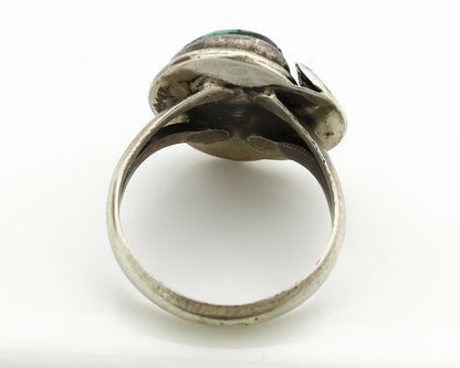 Navajo Ring .925 Silver Spiderweb Turquoise Artist Signed CG01 C.1980's