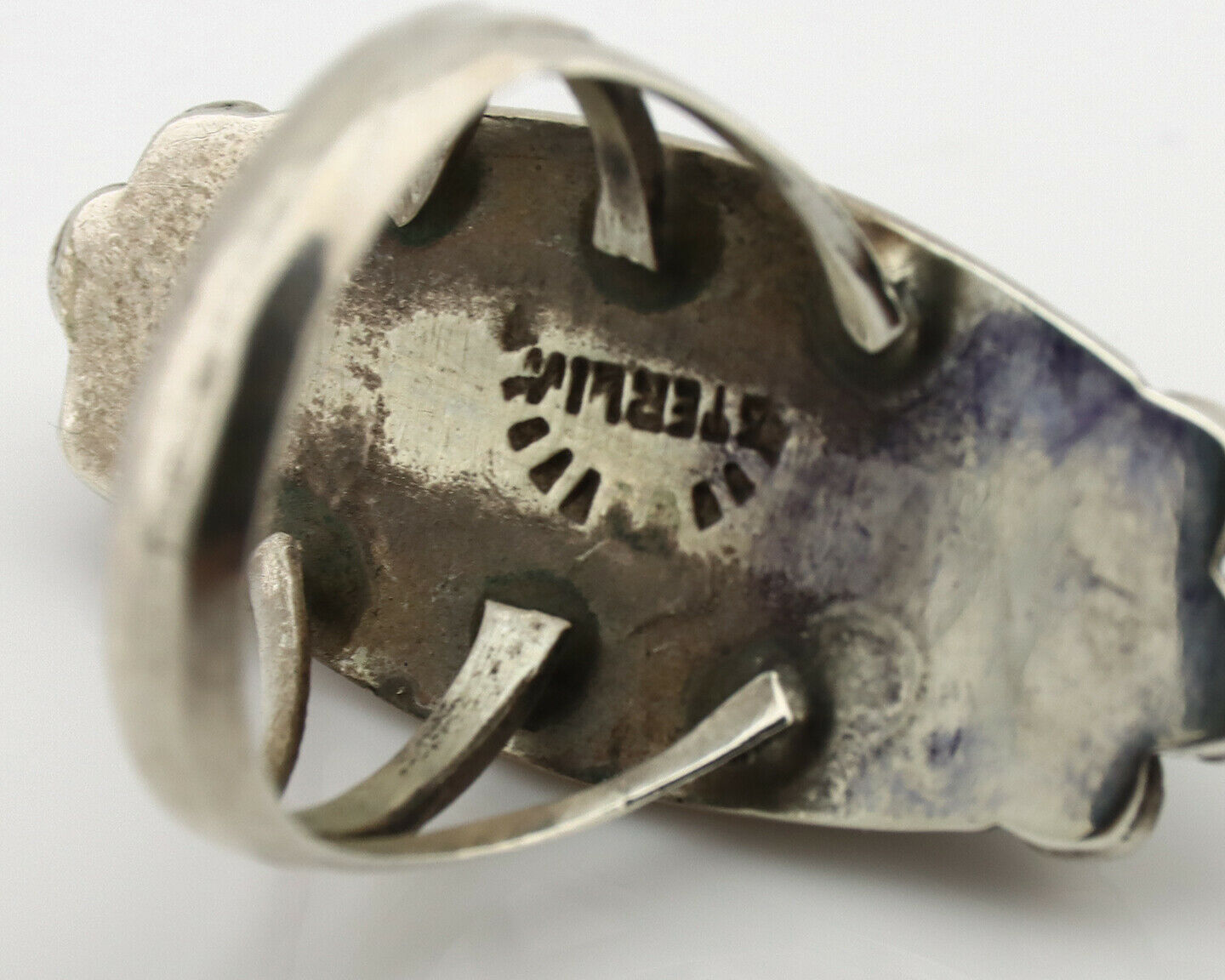 Navajo Ring .925 Silver Nevada Turquoise Signed Native Artist C.80's