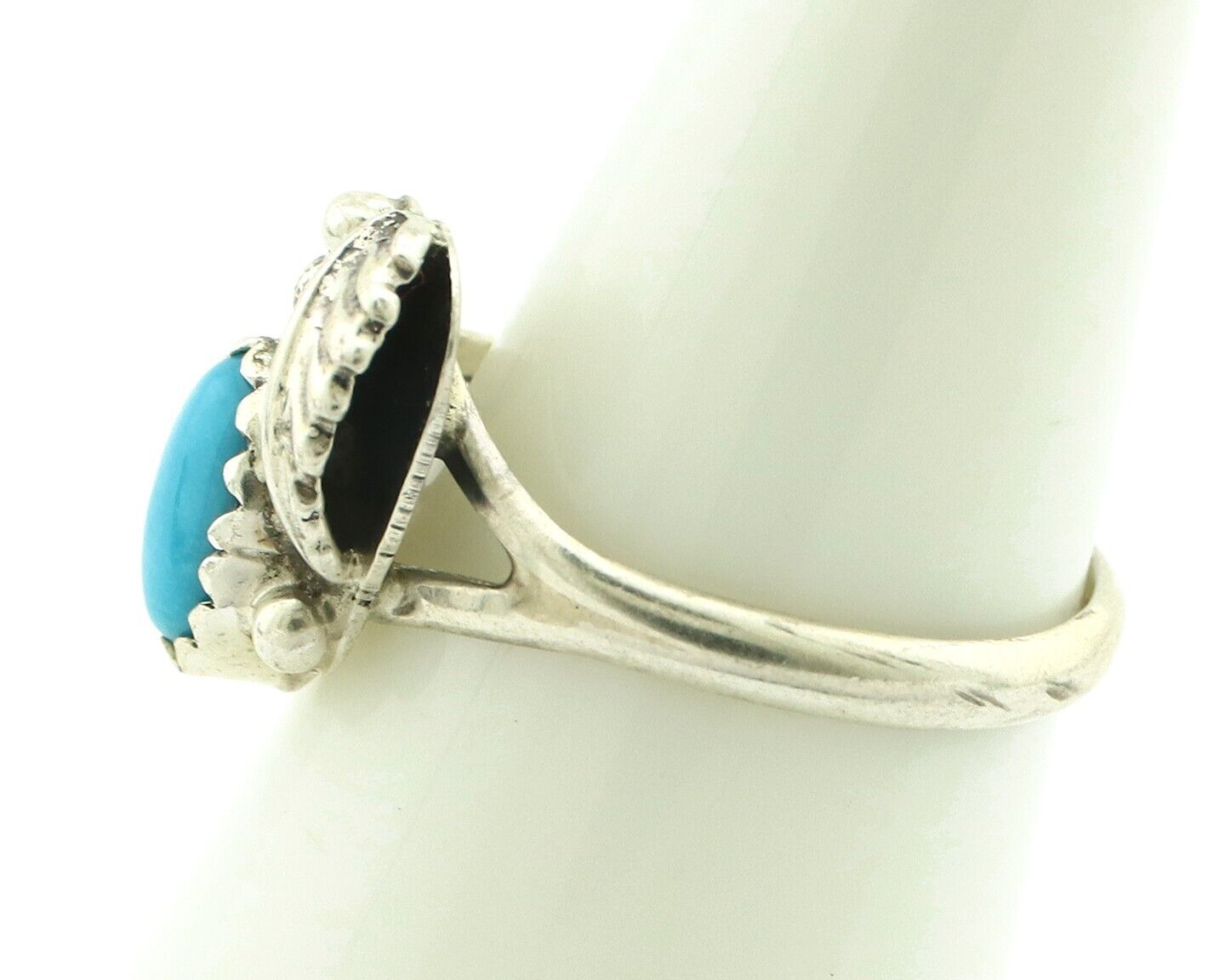 Navajo Ring .925 Silver Natural Blue Turquoise Artist Signed SN C.80's