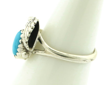Navajo Ring .925 Silver Natural Blue Turquoise Artist Signed SN C.80's