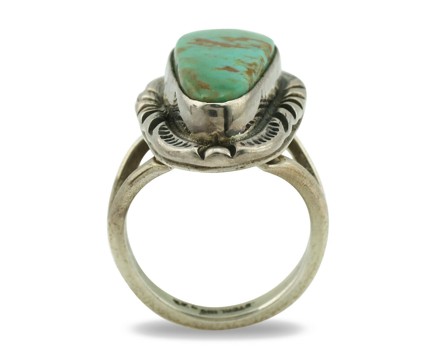 Navajo Ring .925 Silver Kingman Turquoise Artist Signed Gecko C.1980's