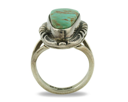 Navajo Ring .925 Silver Kingman Turquoise Artist Signed Gecko C.1980's