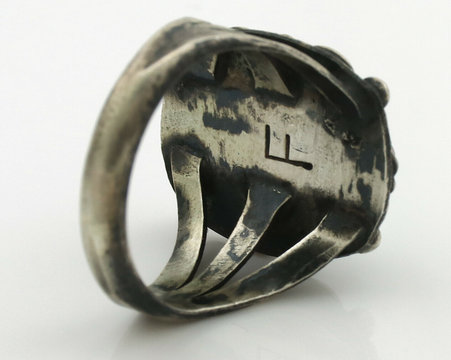 Navajo Ring .925 Silver Blue Turquoise Artist Signed F C.1980's