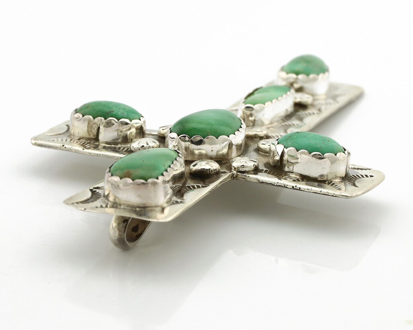 Navajo Cross Necklace 925 Silver Royston Turquoise Artist Signed JO C.80's