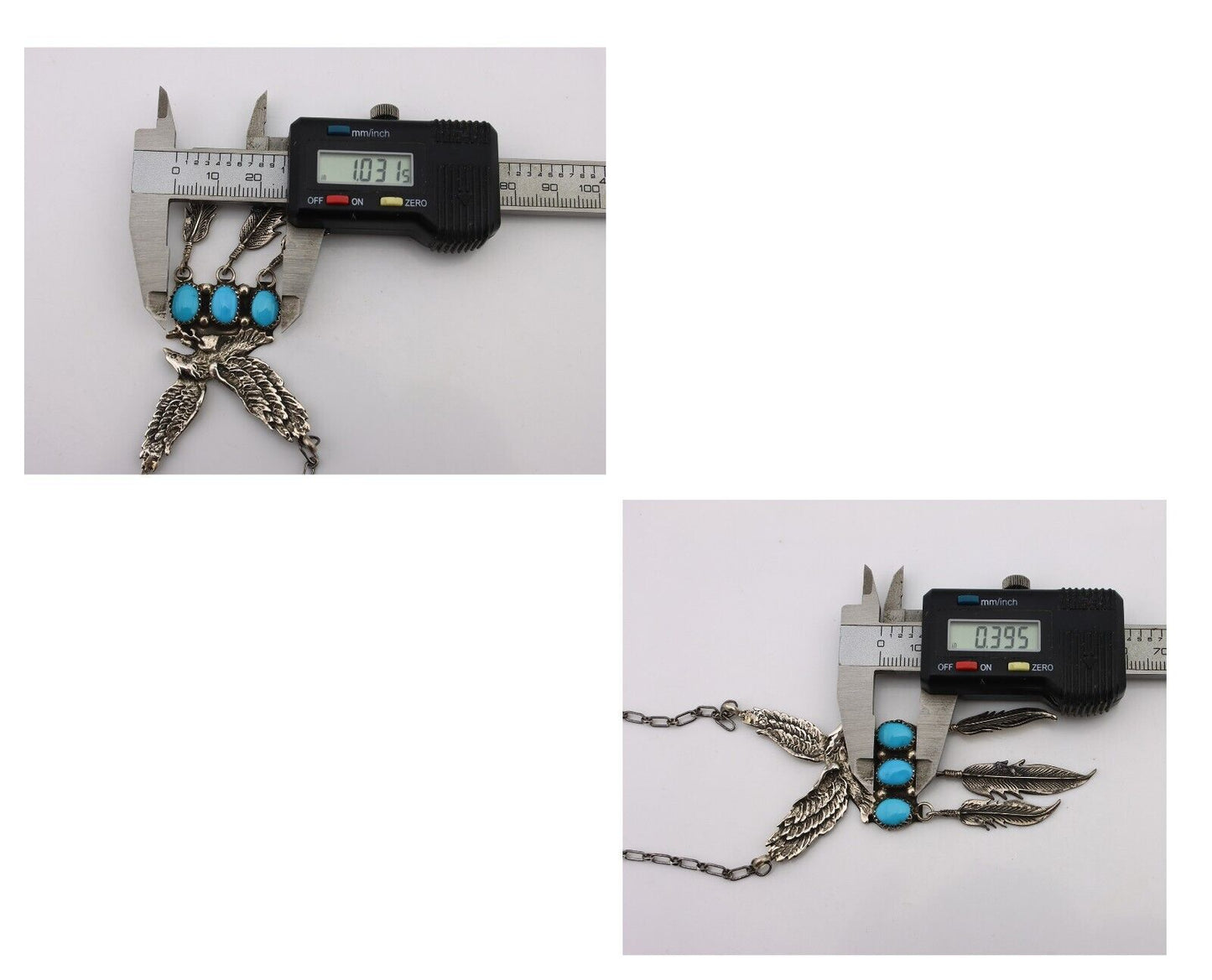 Navajo Necklace 925 Silver Sleeping Beauty Turquoise Artist Signed RB C.80's