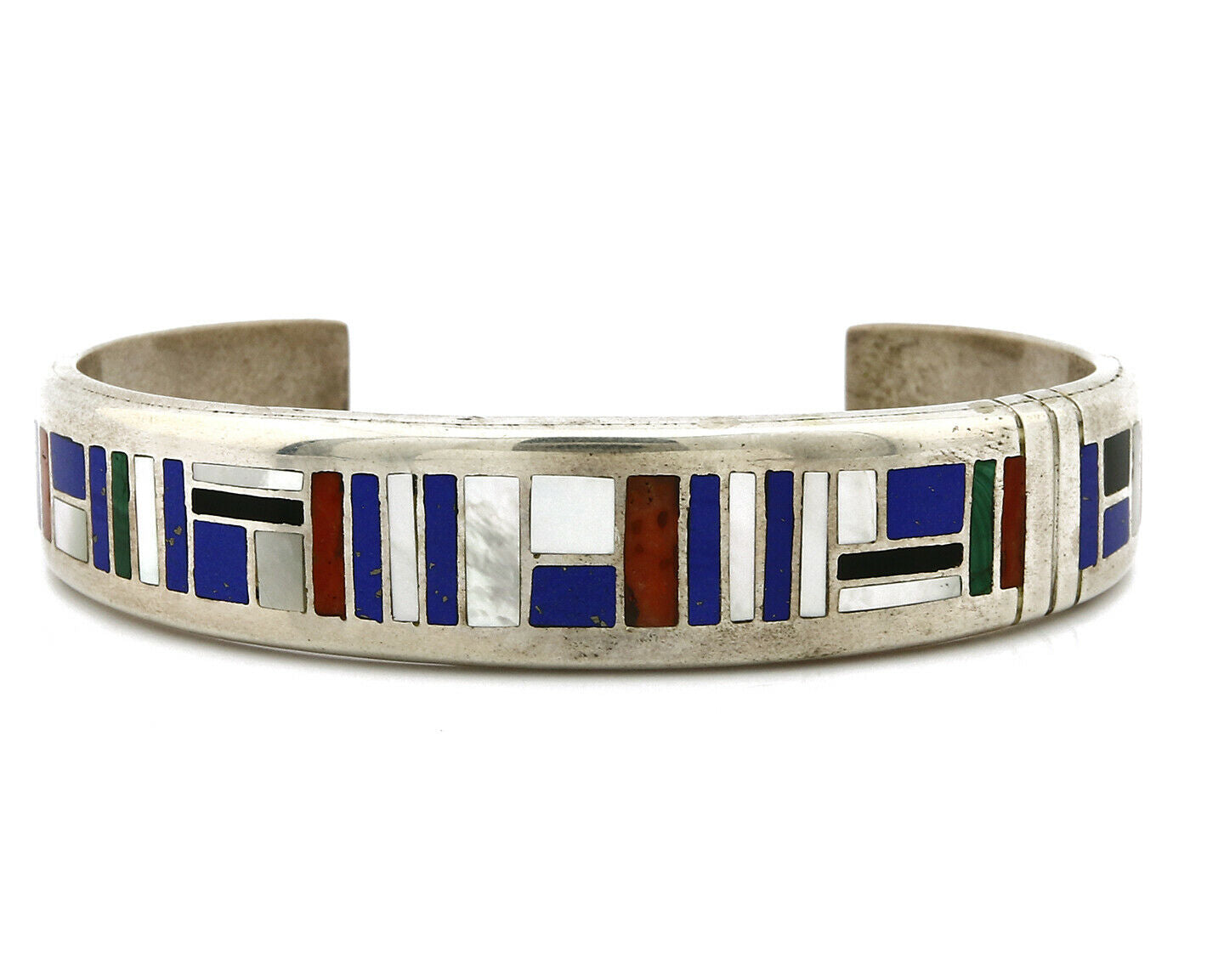 Artist David Freeland Inlaid Natural Gemstone .925 SOLID Silver Cuff Bracelet