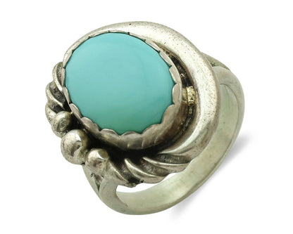 Navajo Ring .925 Silver Natural Blue Turquoise Native American Artist C.1980's