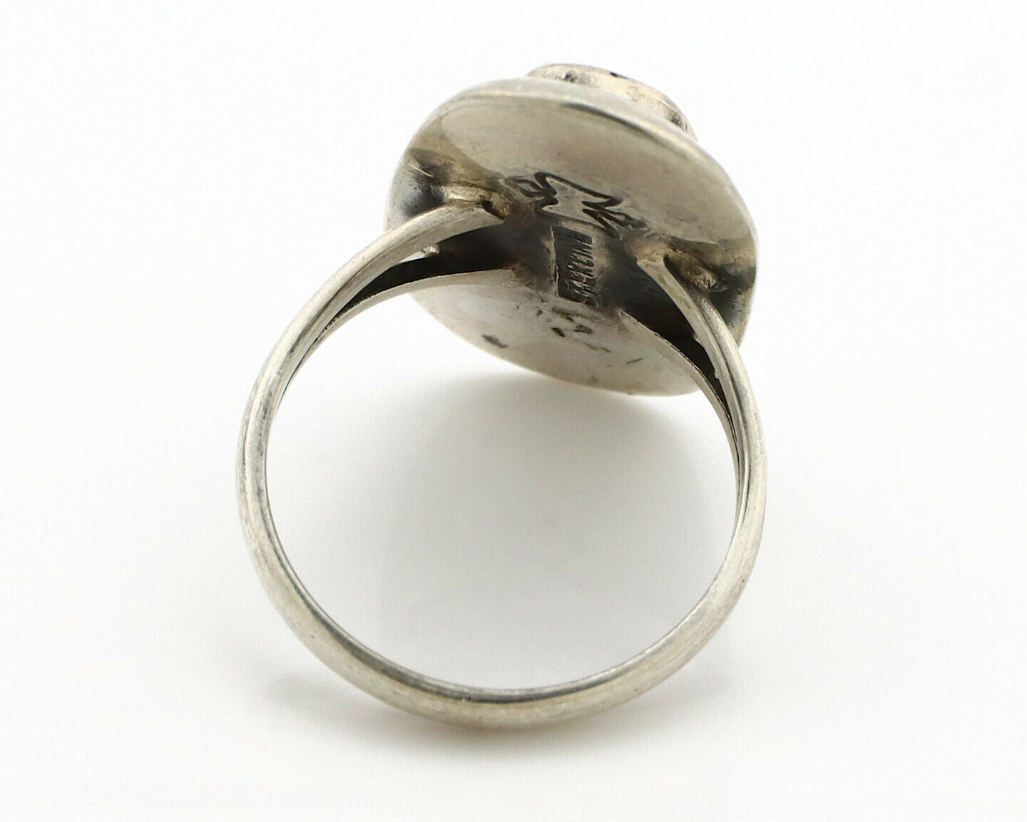 Navajo Shadow Box Ring .925 Silver Kingman Turquoise Signed M Montoya C80s