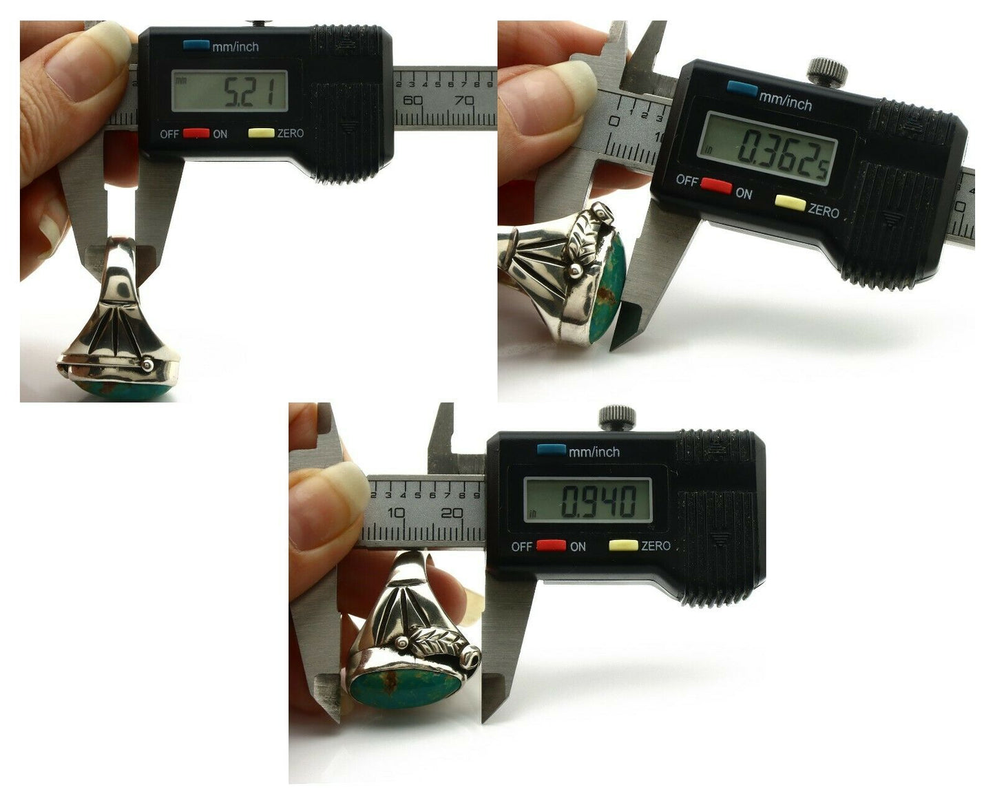 Navajo Ring .925 Silver Green Southwest Turquoise Native Artist C.80's