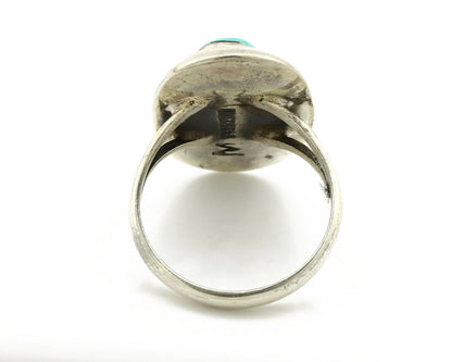Navajo Shadow Box Ring .925 Silver Kingman Turquoise Signed M Montoya C80s