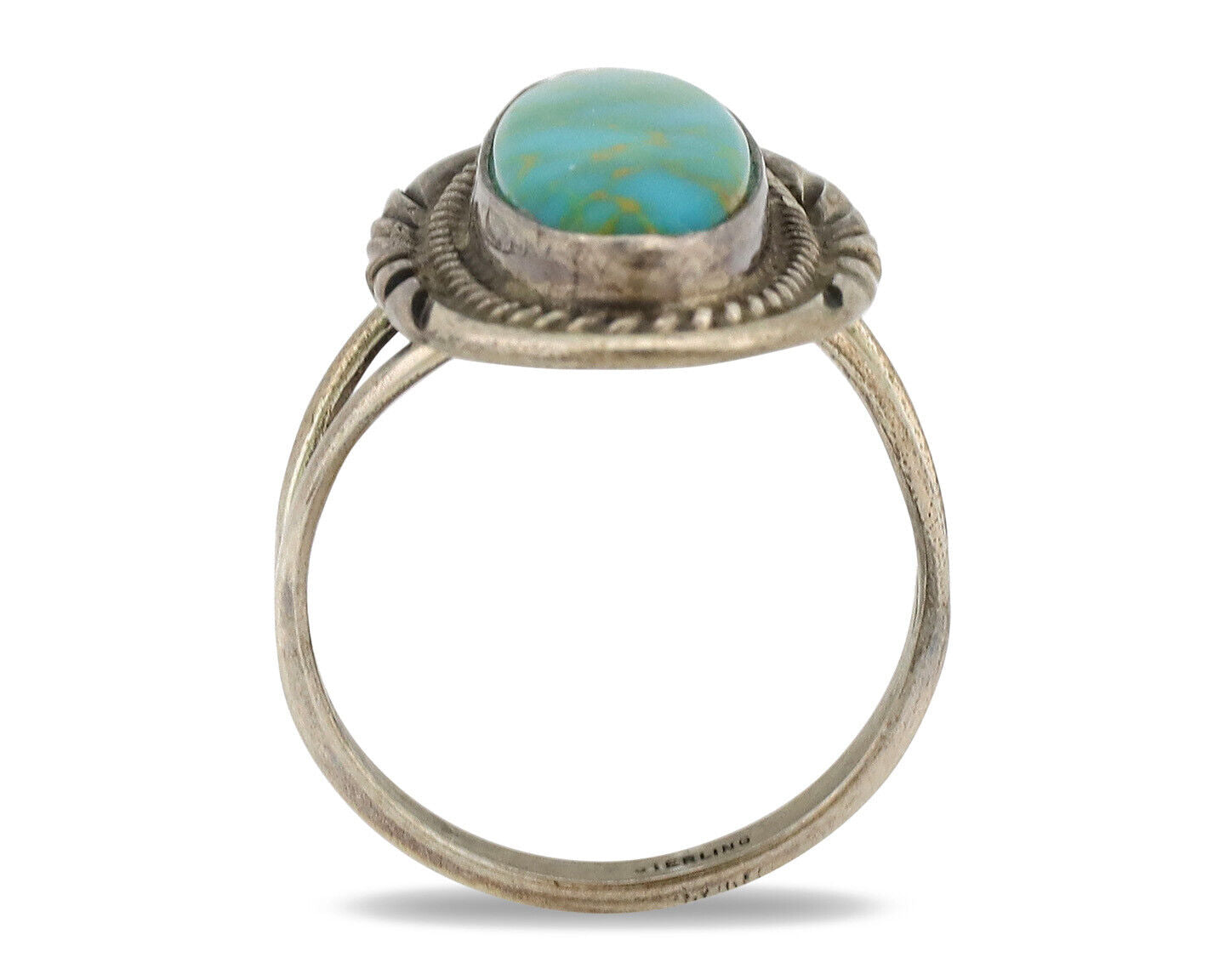 Navajo Ring .925 Silver Nevada Turquoise Native American Artist C.1980's