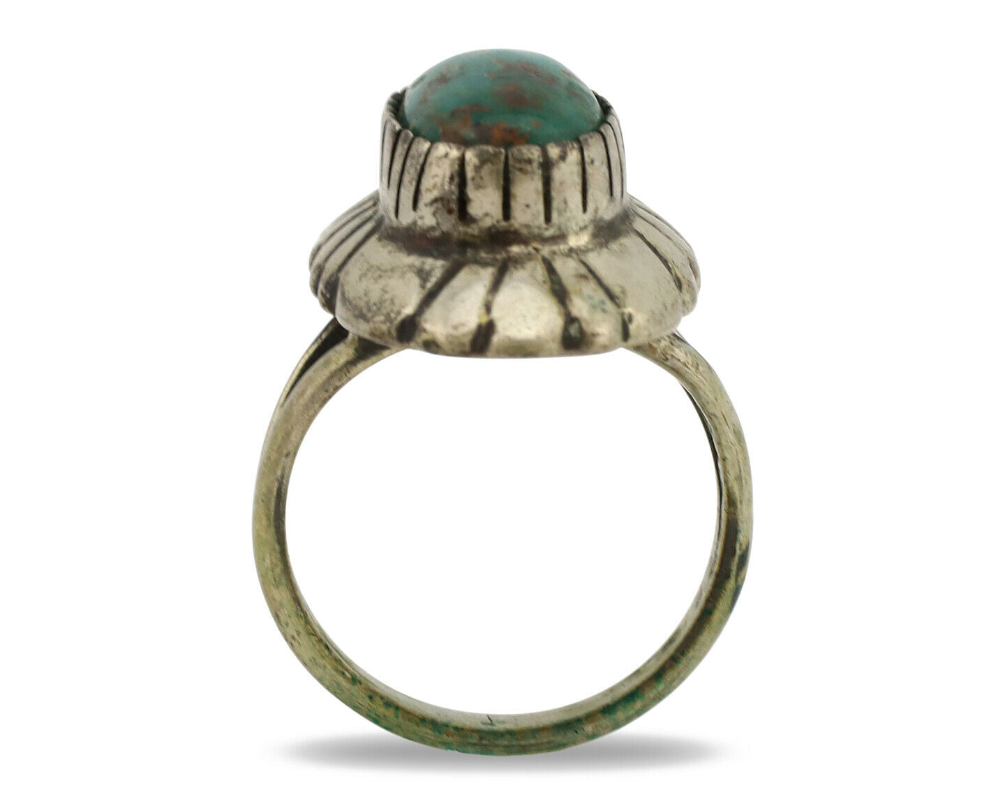 Navajo Ring .925 Silver Natural Whole Turquoise Artist M Montoya C.1980's