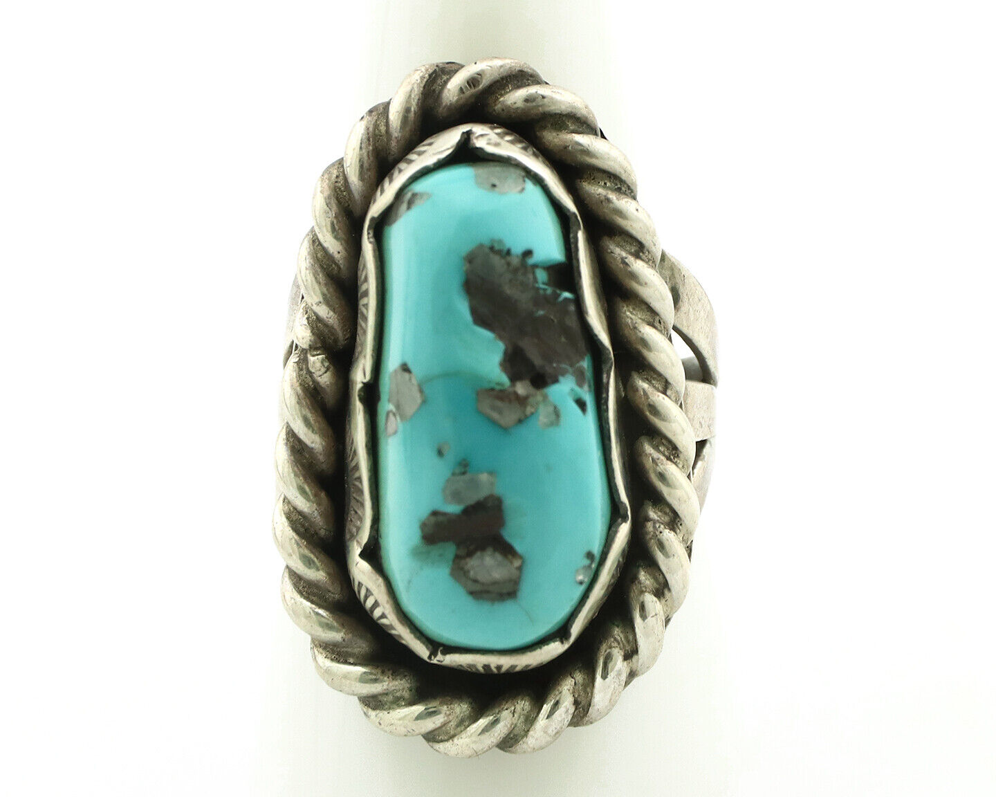 Navajo Ring 925 Silver Castle Dome Turquoise Native American Artist C.1980's