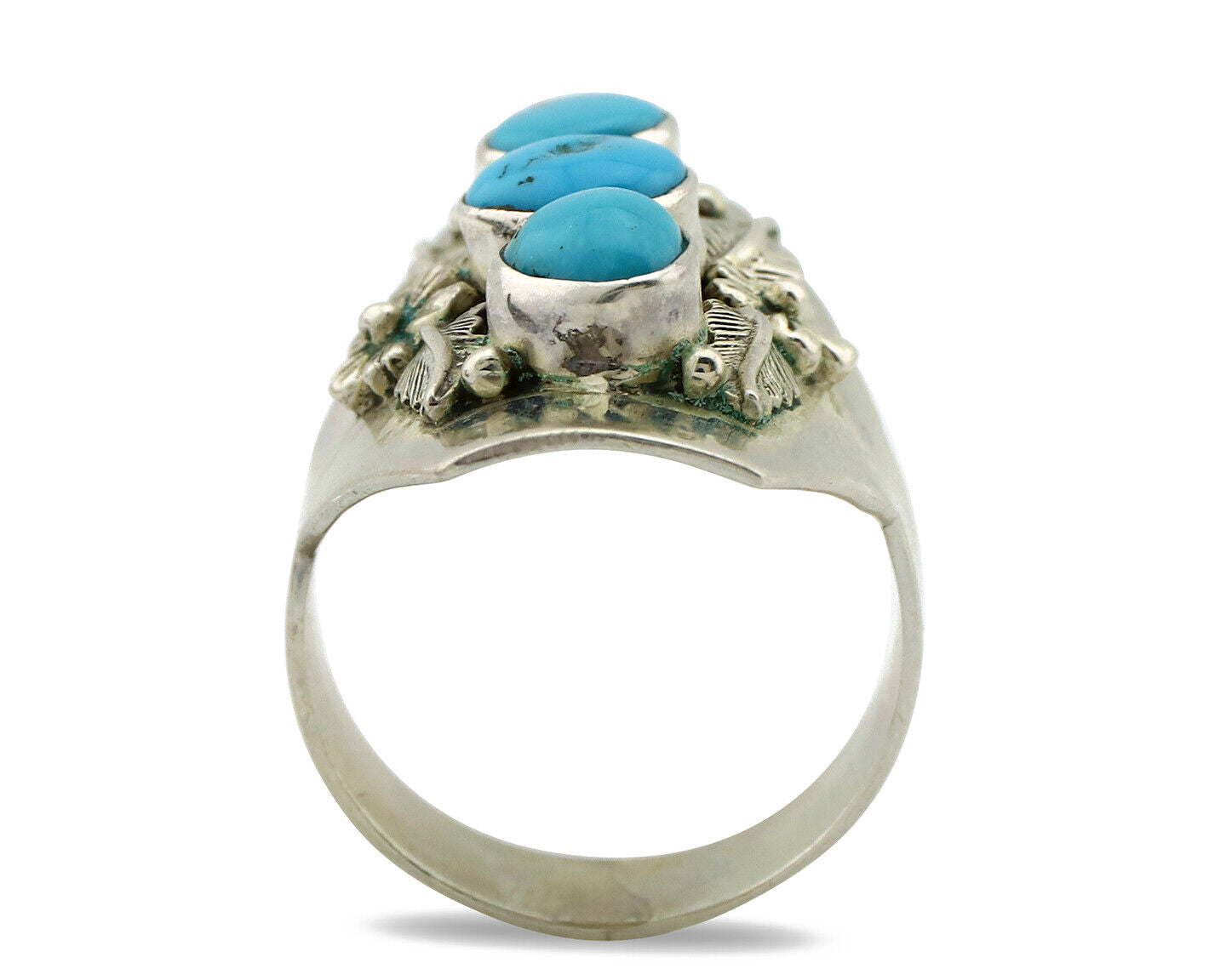 Navajo Ring 925 Silver Sleeping Beauty Turquoise Signed Carol Felley C.80's