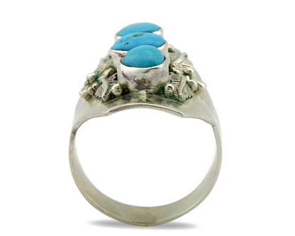 Navajo Ring 925 Silver Sleeping Beauty Turquoise Signed Carol Felley C.80's