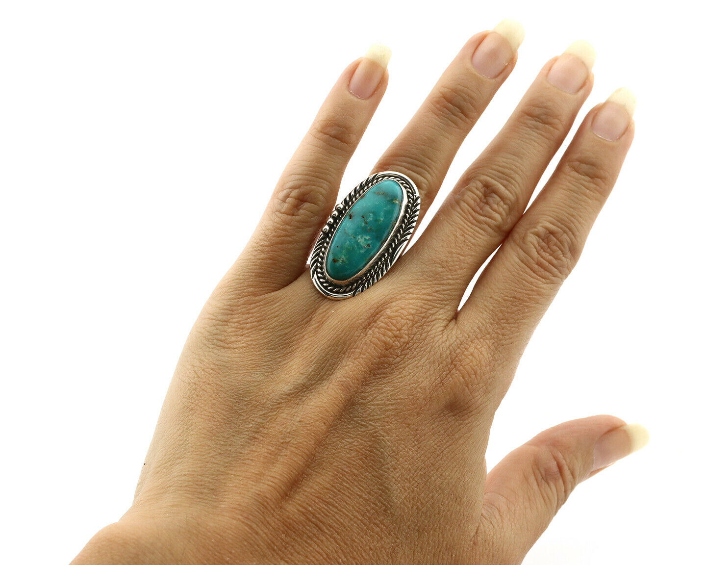 Navajo Ring .925 Silver Kingman Turquoise Signed William Denetdale C.80's