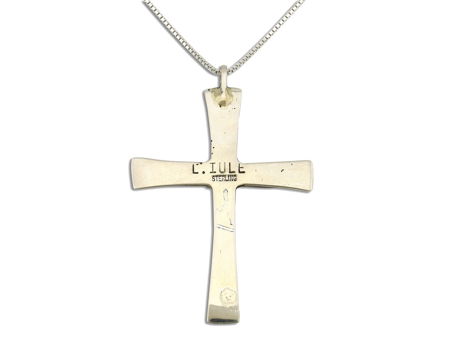 Zuni Handmade Cross Necklace 925 Silver Natural Gemstone Signed L. IULE C.80's